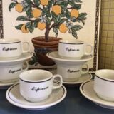 Set of 6 cups and vintage bistro plates