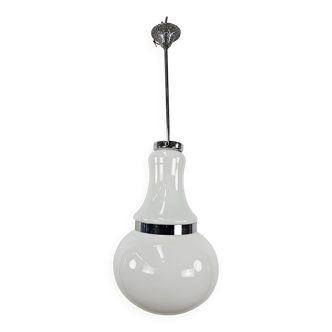 70s pendant lamp in white glass and metal