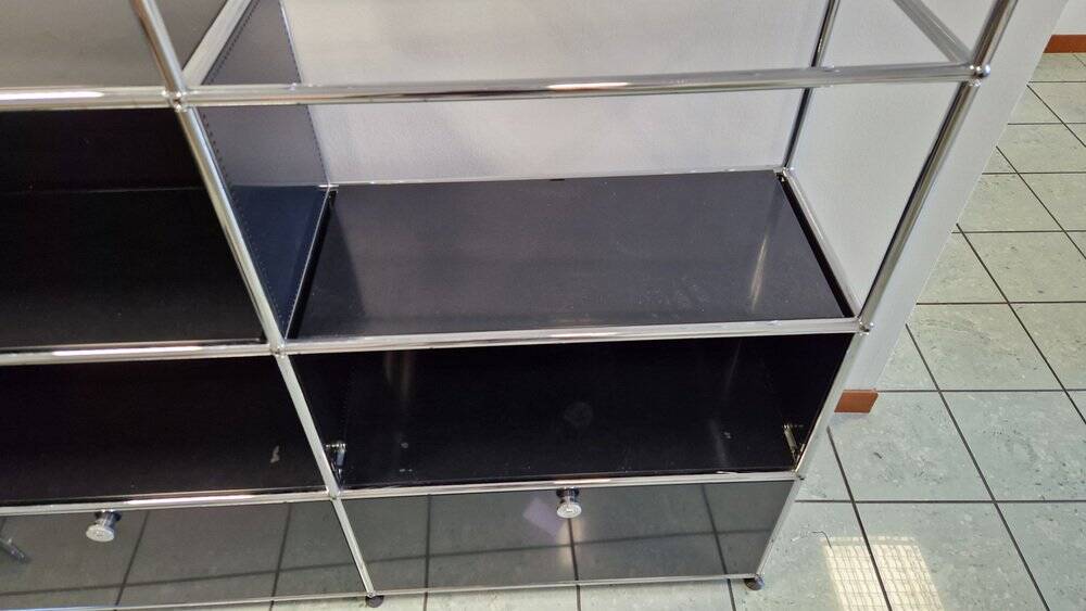 4-Module Bookcase in Chromed Metal and Blue Iron from USM Haller, 1970s