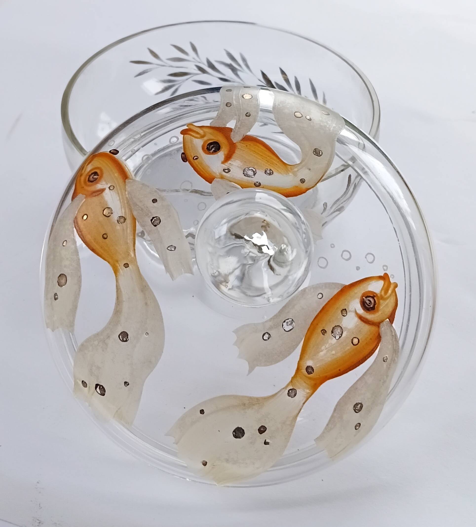 1930s Antique Bohemian Glass Bonbon Dish, Hand blown & painted, Art Deco