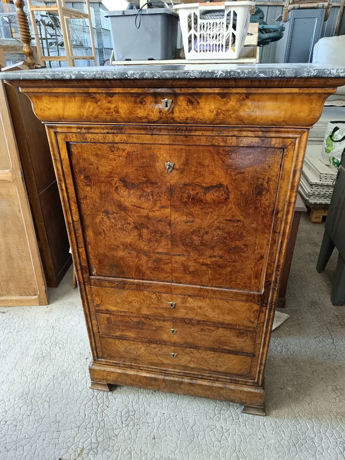Louis-Philippe style walnut burl secretary, 19th century.