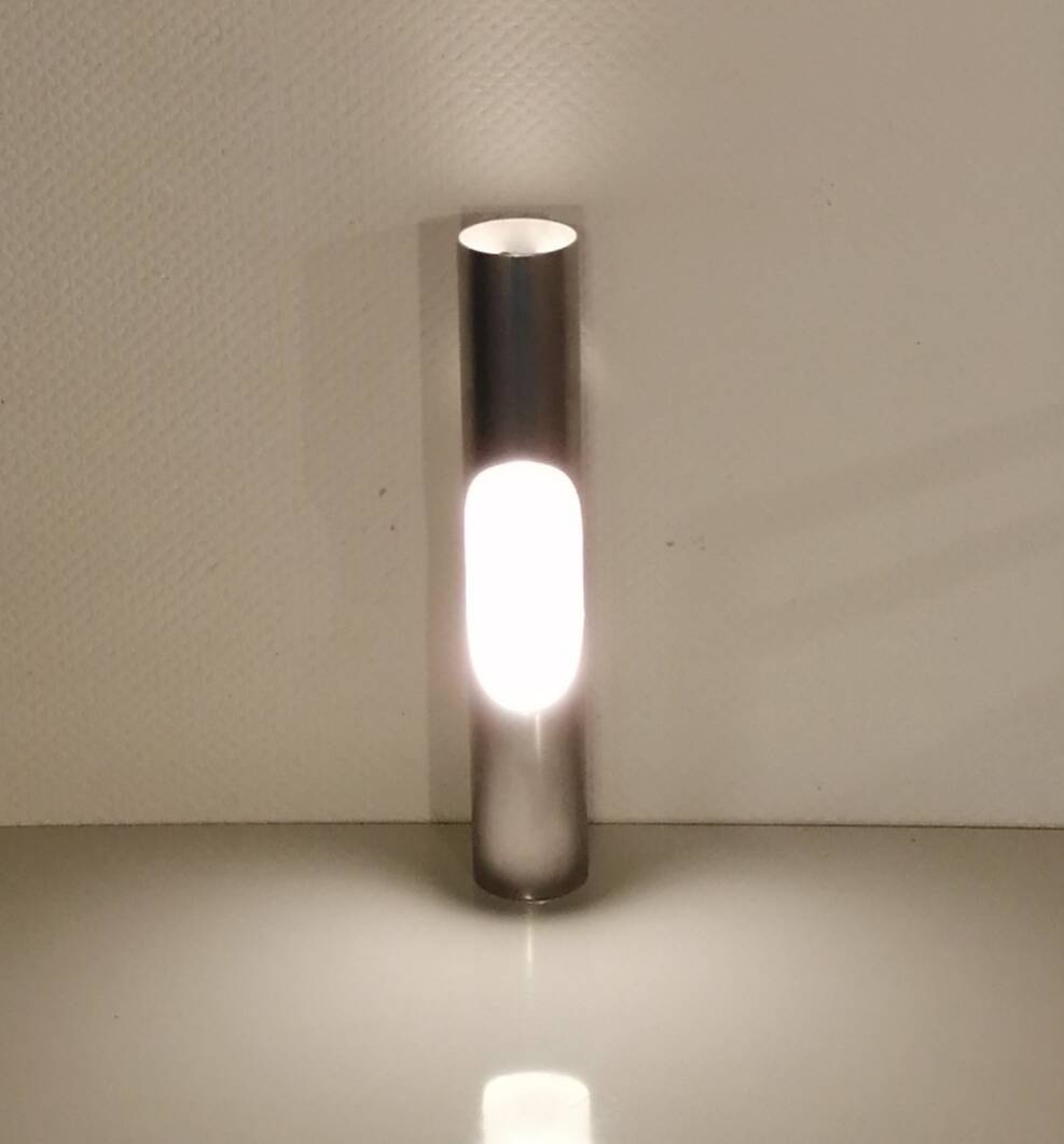 Fuga model brushed aluminum wall lamp by Maija Liisa Komulainen for Raak Amsterdam 1960