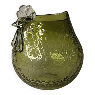 Vase vert olive en verre d'art du milieu du siècle