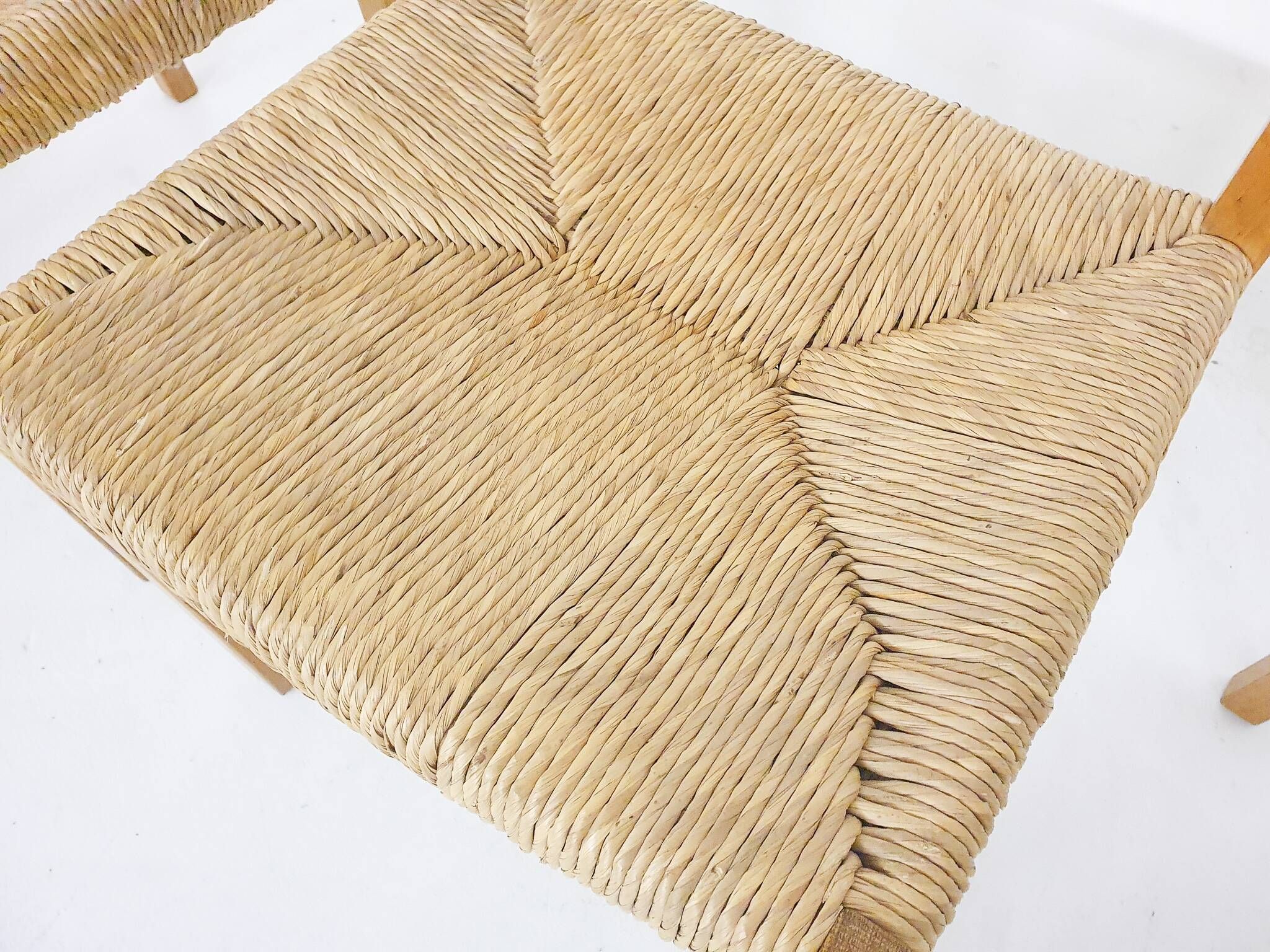 Set of four oak and sisal dining chairs model 401 by JL Moller, Denmark 1970's