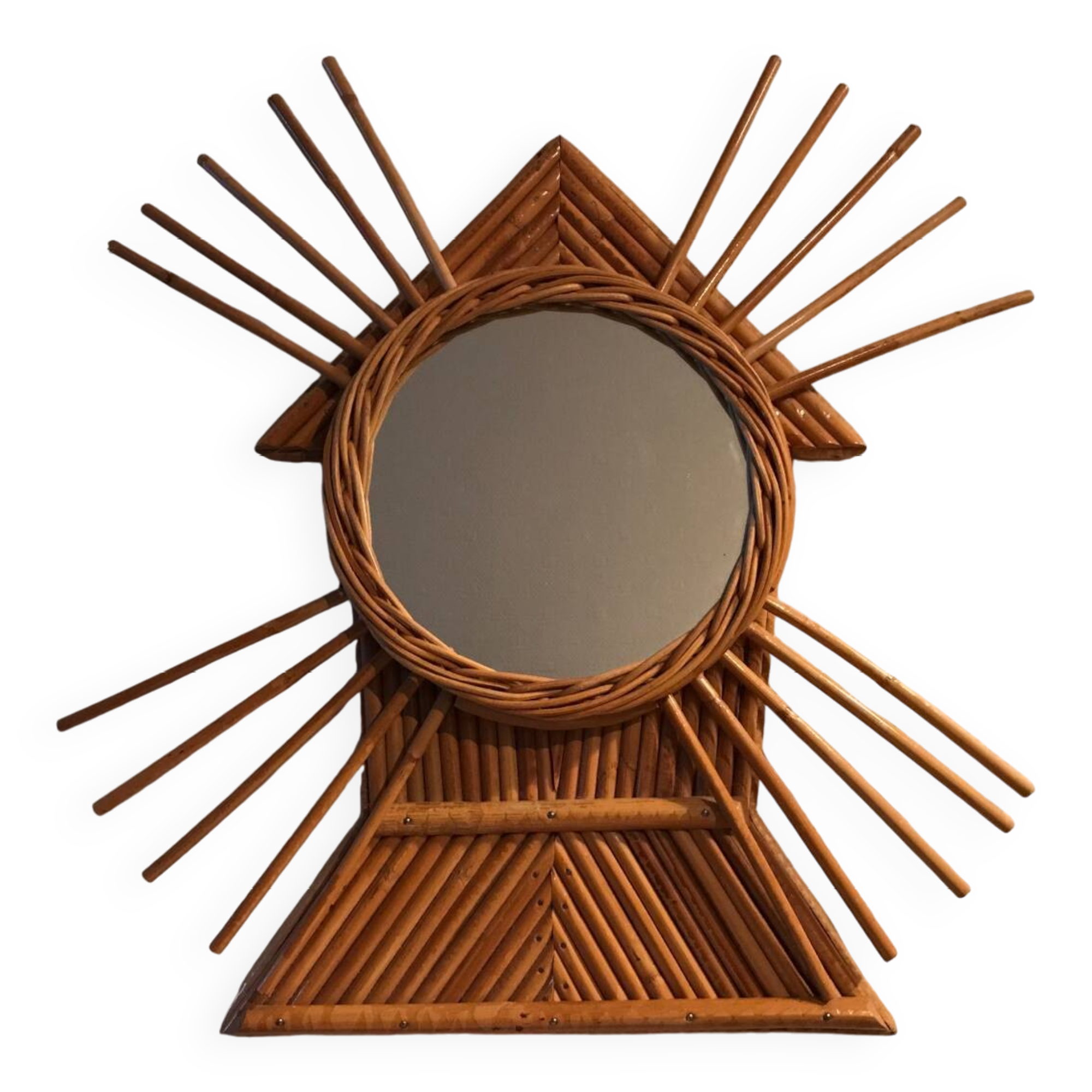 Antique vintage rattan mirror