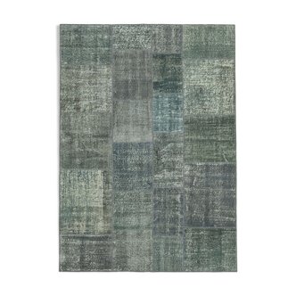 Tapis oriental vintage noué à la main 172 cm x 240 cm gris patchwork