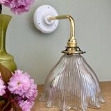Elbow wall lamp with vintage holophane glass shade