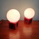 Paire de lampes de chevet en céramique rouge et opaline blanche, 1970