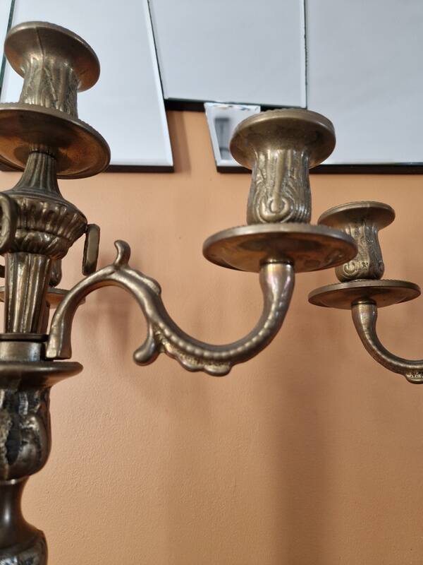 Pair of gilded bronze and brass candelabra with 4 light arms.