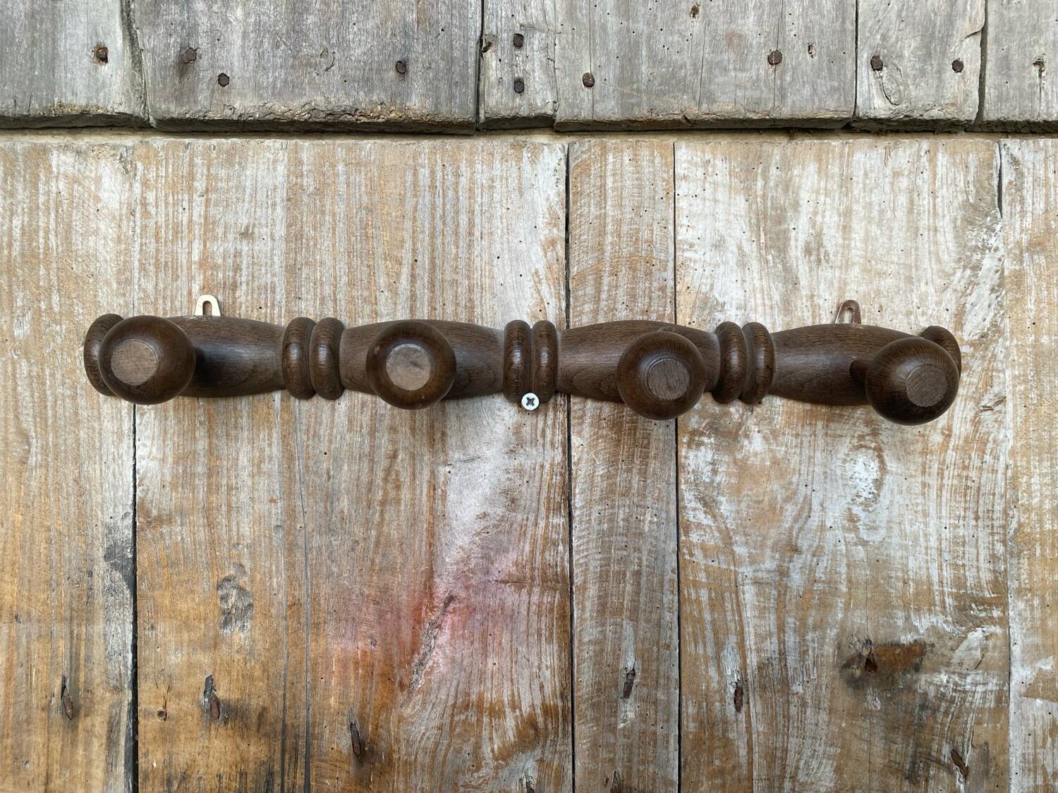 Wall Coat Rack 4 Hooks Wood 1950s Vintage #D749