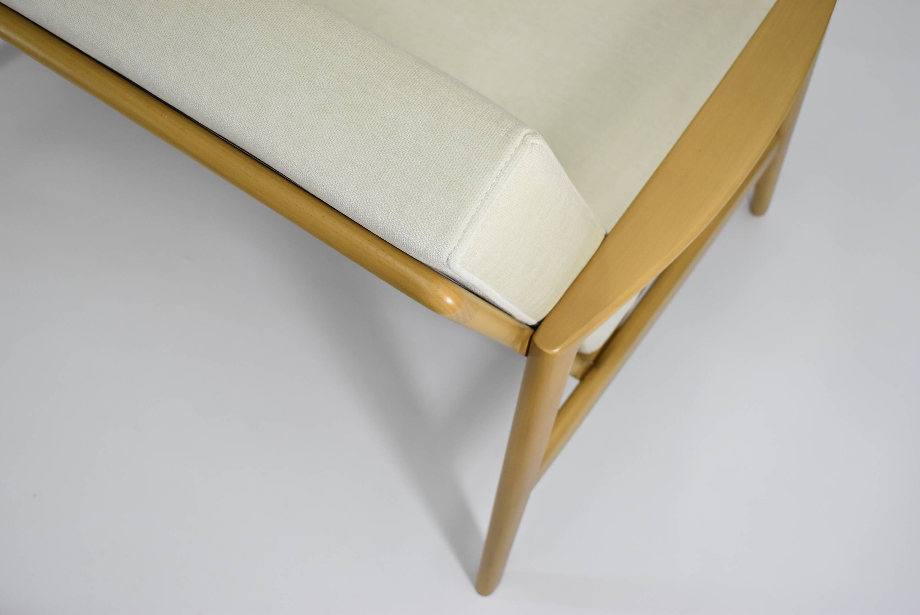 Original restored two-seater Sofa, cream, teak, 1960s