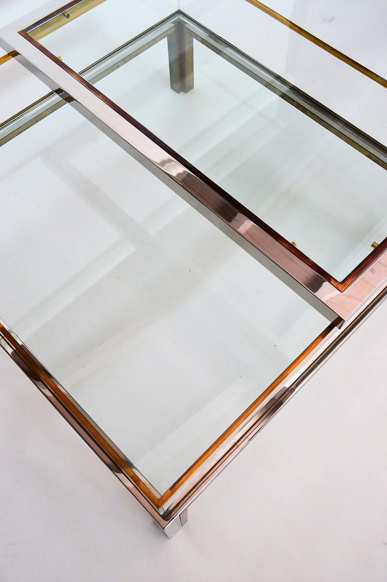 Coffee table in brass and chrome with folding top compartment to House Jansen 1970 s