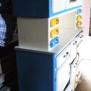 Former Buffet Mado in 3 Parts White - Blue - Yellow / Antique French 3-Part Mado Sideboard: White