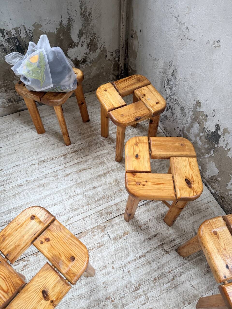 Set of 6 Olof Ottelin stools, Finland 1950.