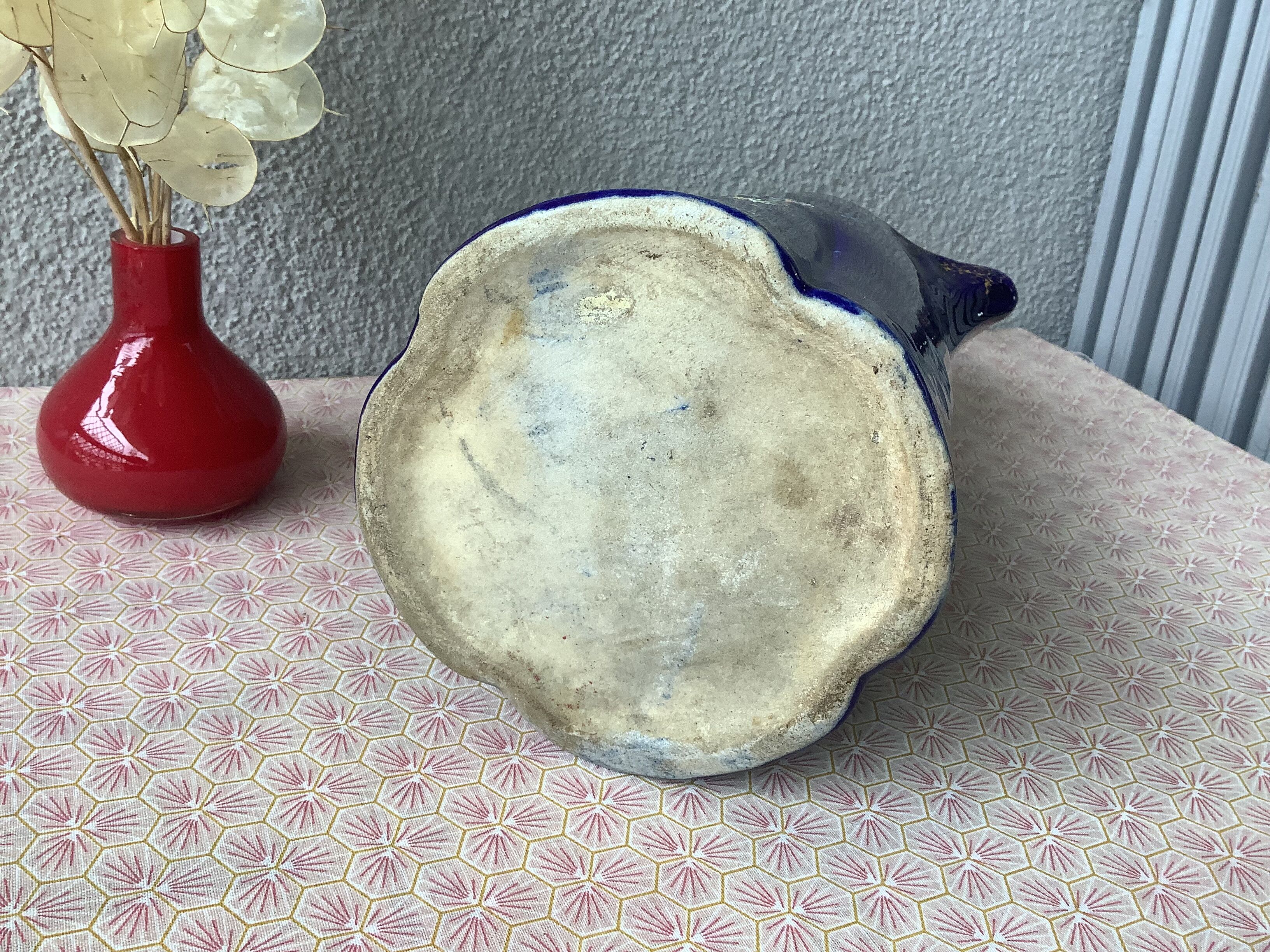 Cobalt blue pitcher Napoleon III enamelled decoration