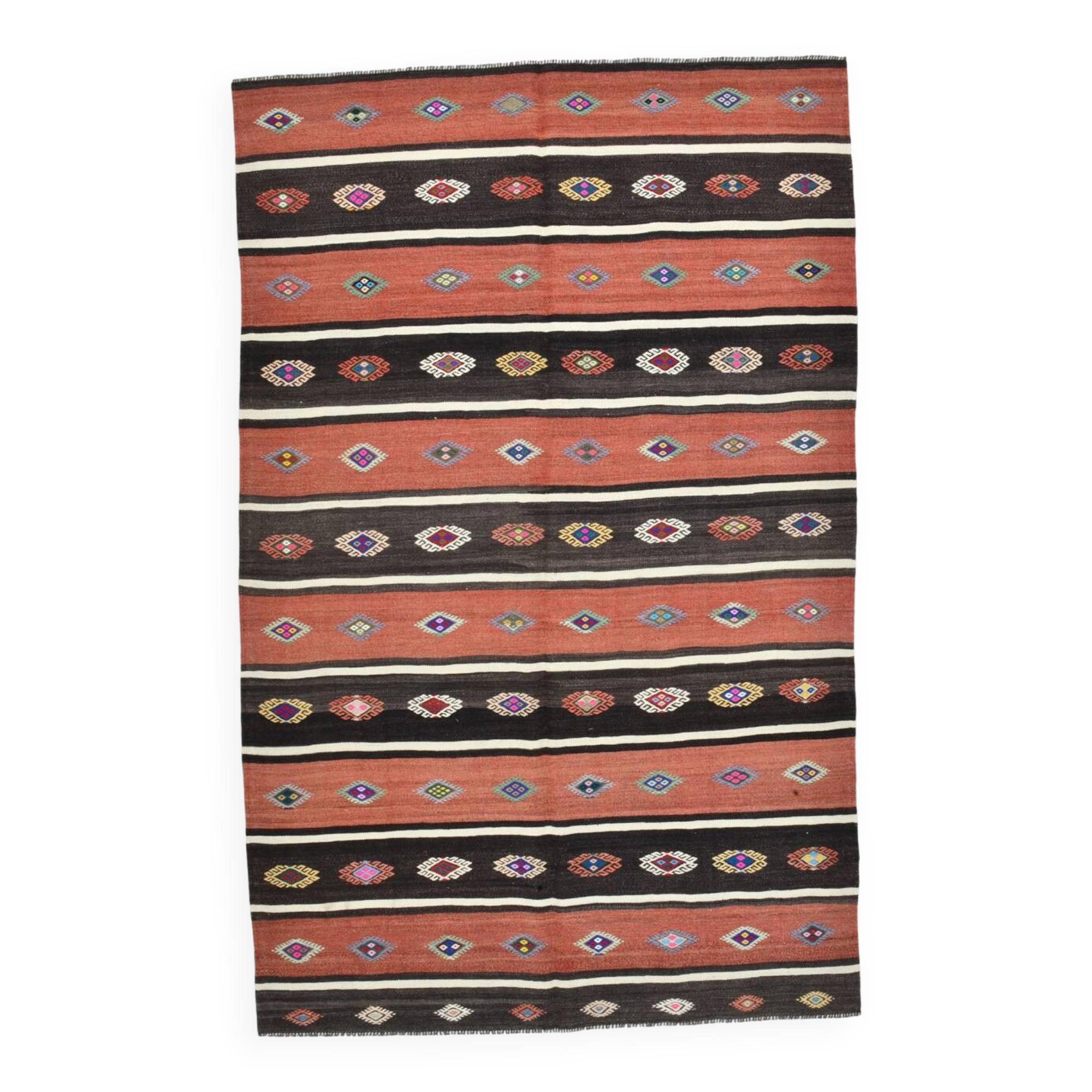 Light Red & Dark Brown Striped Kilim Rug, 168x264Cm