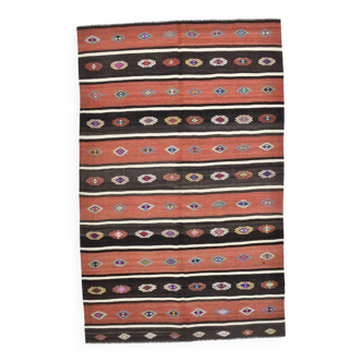 Light Red & Dark Brown Striped Kilim Rug, 168x264Cm