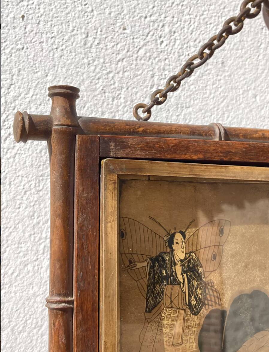 Gold square barber mirror with Japan Napoleon III print
