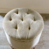 Ottoman in almond green padded velvet of the 1970s