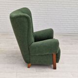 1960s, scandinavian design, restored high-back recliner, oak wood.