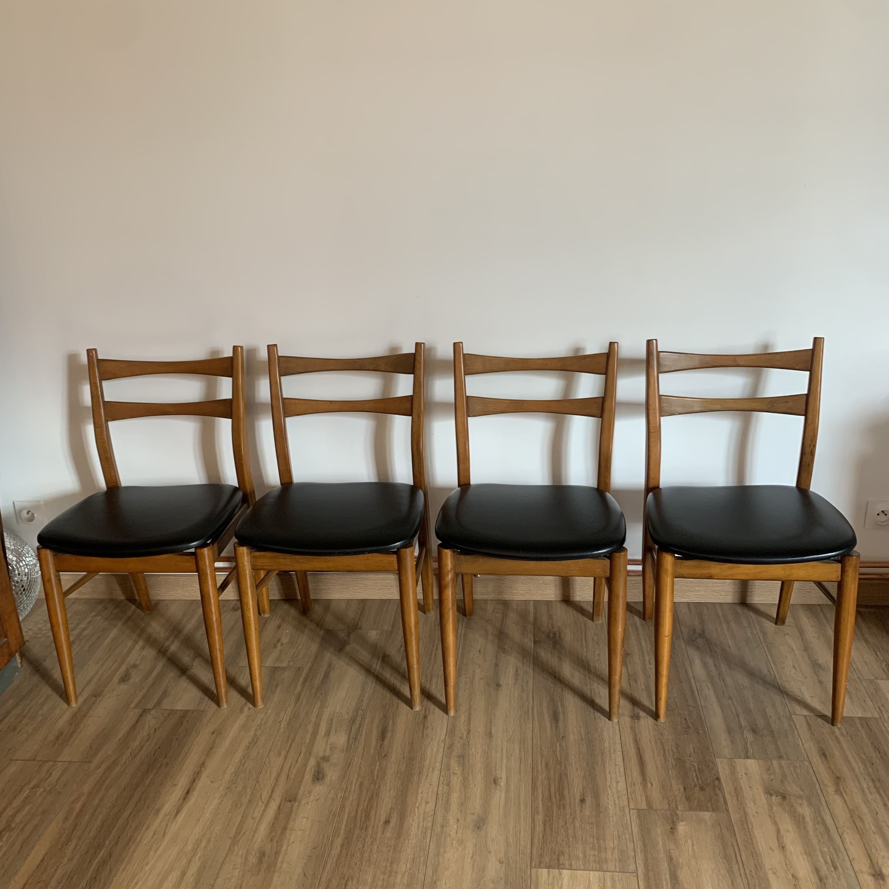 Series of 4 wooden & imitation leather chairs