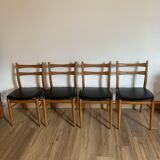 Series of 4 wooden & imitation leather chairs