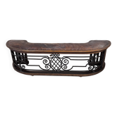 Old fireplace bench, wrought iron leather and oak