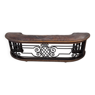 Old fireplace bench, wrought iron leather and oak