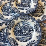 Set of 9 dessert plates English style blue & white