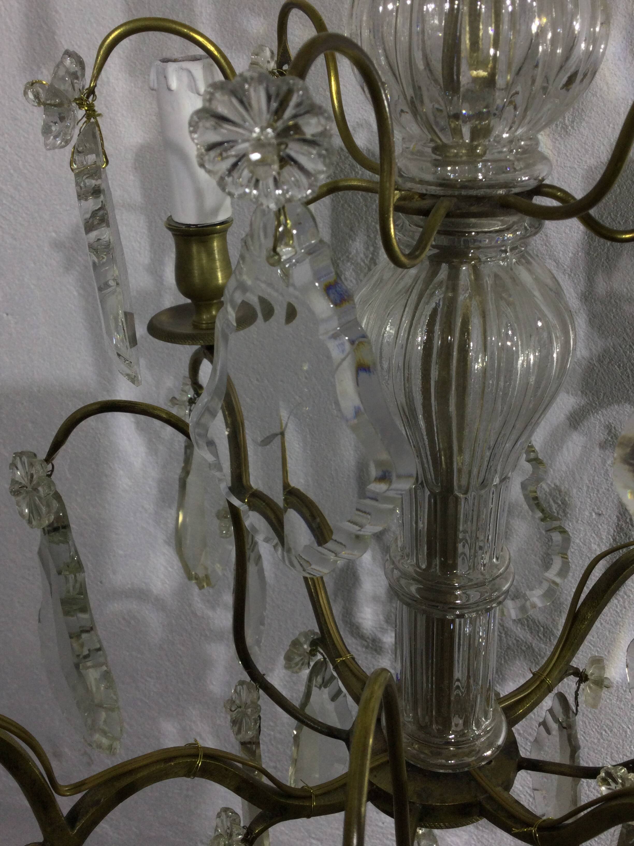 4 light bronze and crystal chandelier