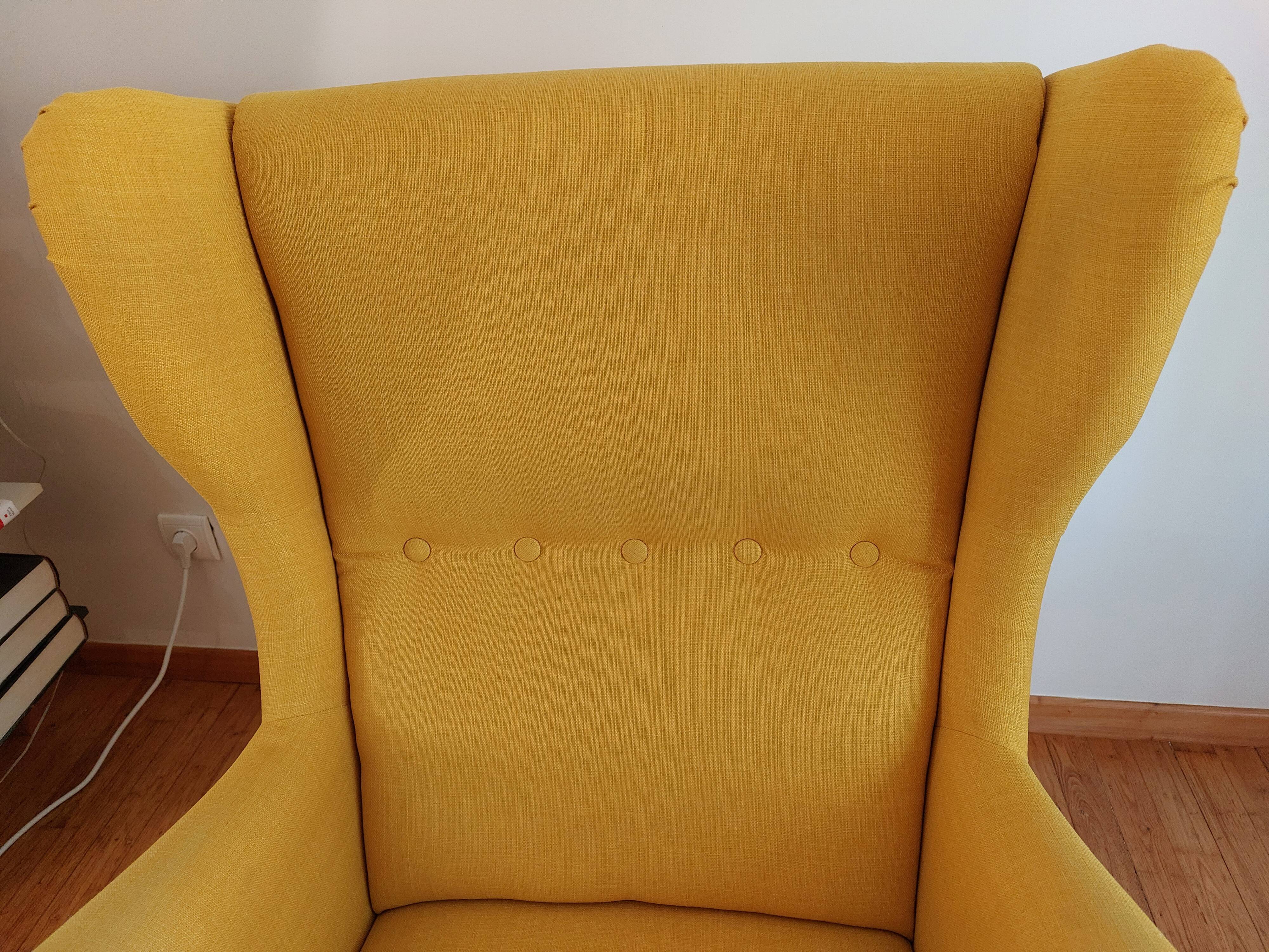 Yellow-eared armchair and its footrest