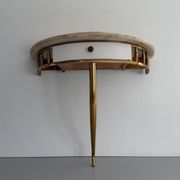 Console murale flottante avec tiroir, corps en laiton et plateau en marbre, années 1960, Italie