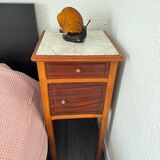 Table de chevet vintage en bois avec plateau en marbre