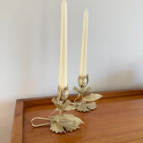 Pair of vintage flower candle holders in gold painted metal