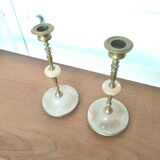 Pair brass and alabaster candlestick