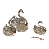 Crystal/silver metal set -pepper-salt-gravy boat – swan
