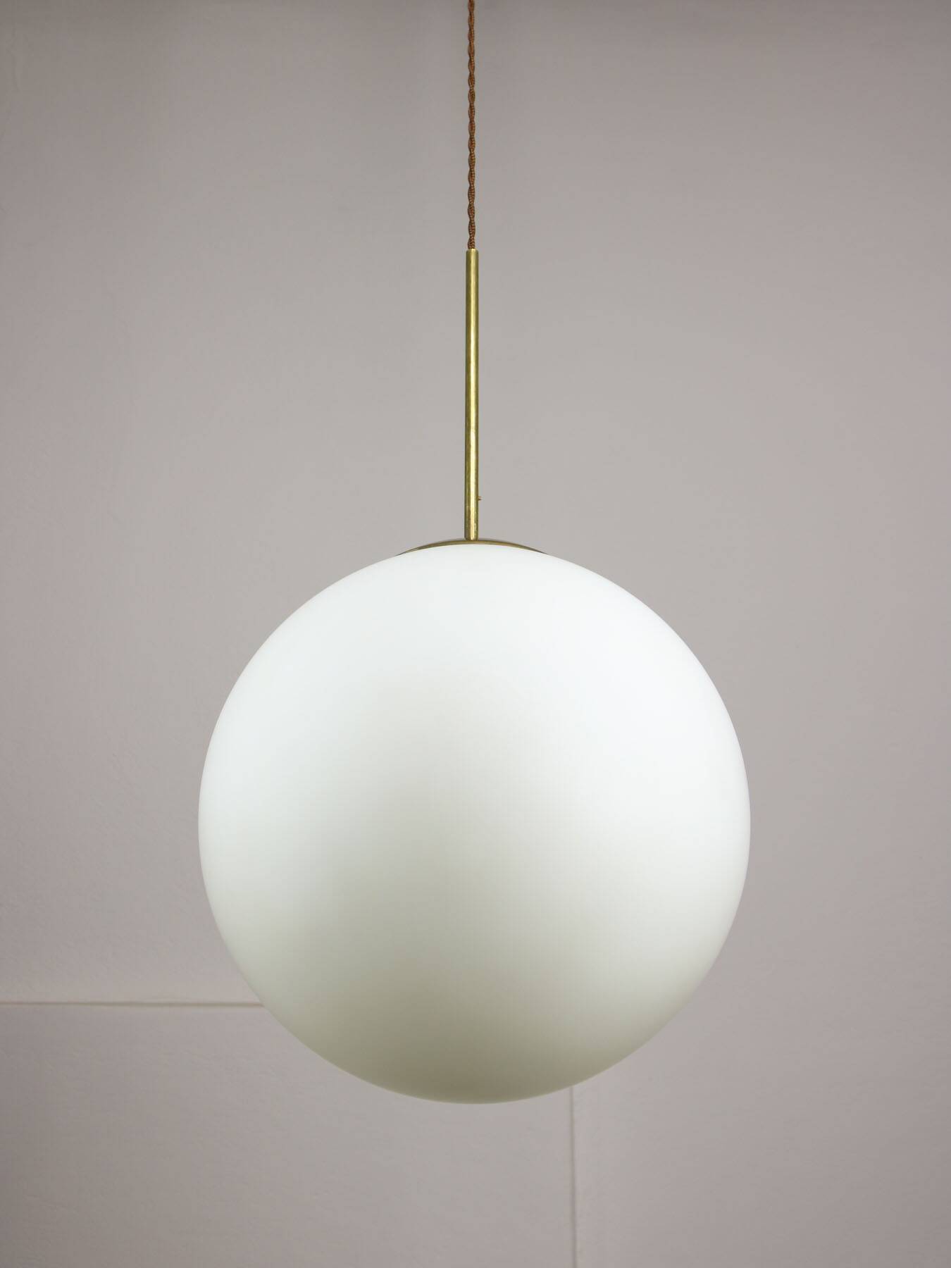 Large mid-century italian opaline & brass sphere pendant lamp