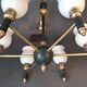 Maison Lunel 1960 6-light chandelier in gilded brass and green lacquered.