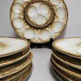 Vintage oyster / shellfish service of 10 plates + 1 dish in faience of longchamp france