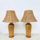Vintage Ikea solid wooden table lamps with rattan shade, 1980s