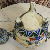 Large covered pot in polychrome earthenware, Asian work from the late 19th century.