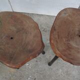 Pair of stools tripod in metal and wood log