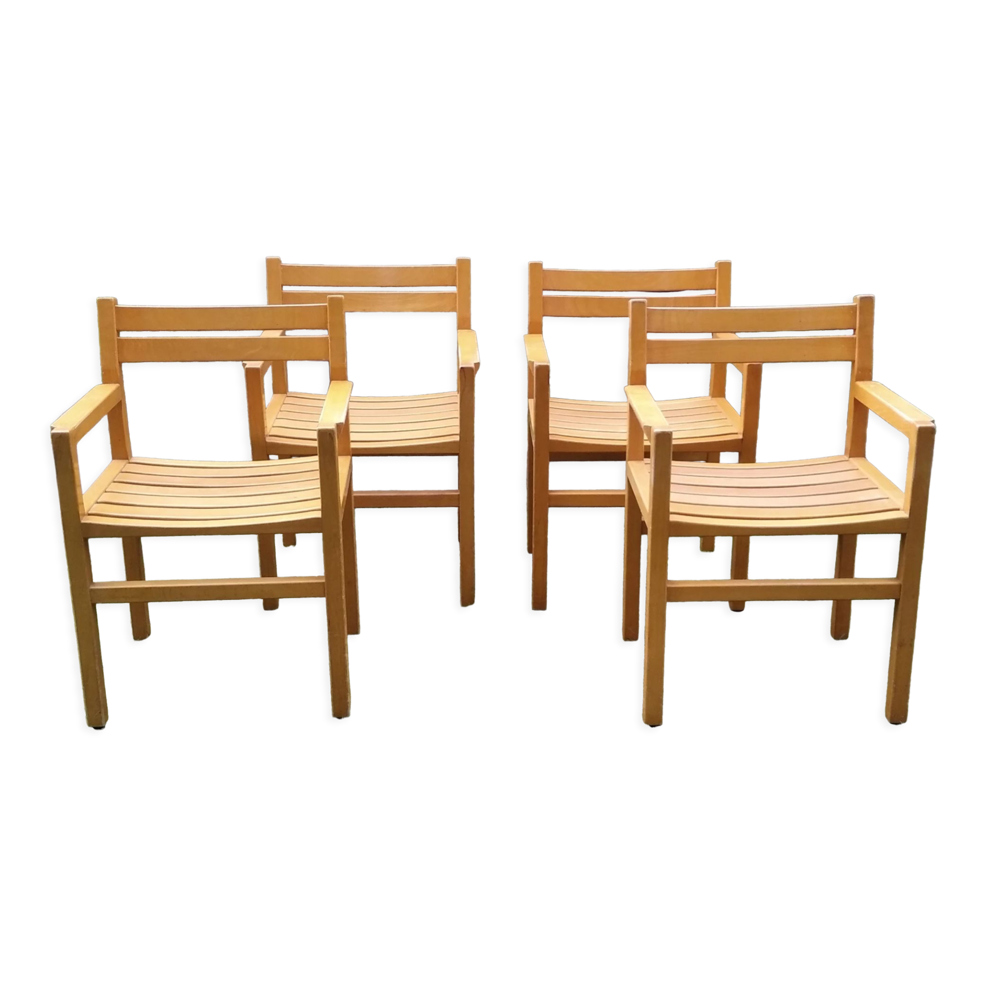 4 solid beech armchairs