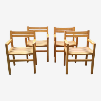 4 solid beech armchairs