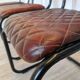 Set of 4 Vintage Quilted Leather Dining Chairs: Black Metal Base