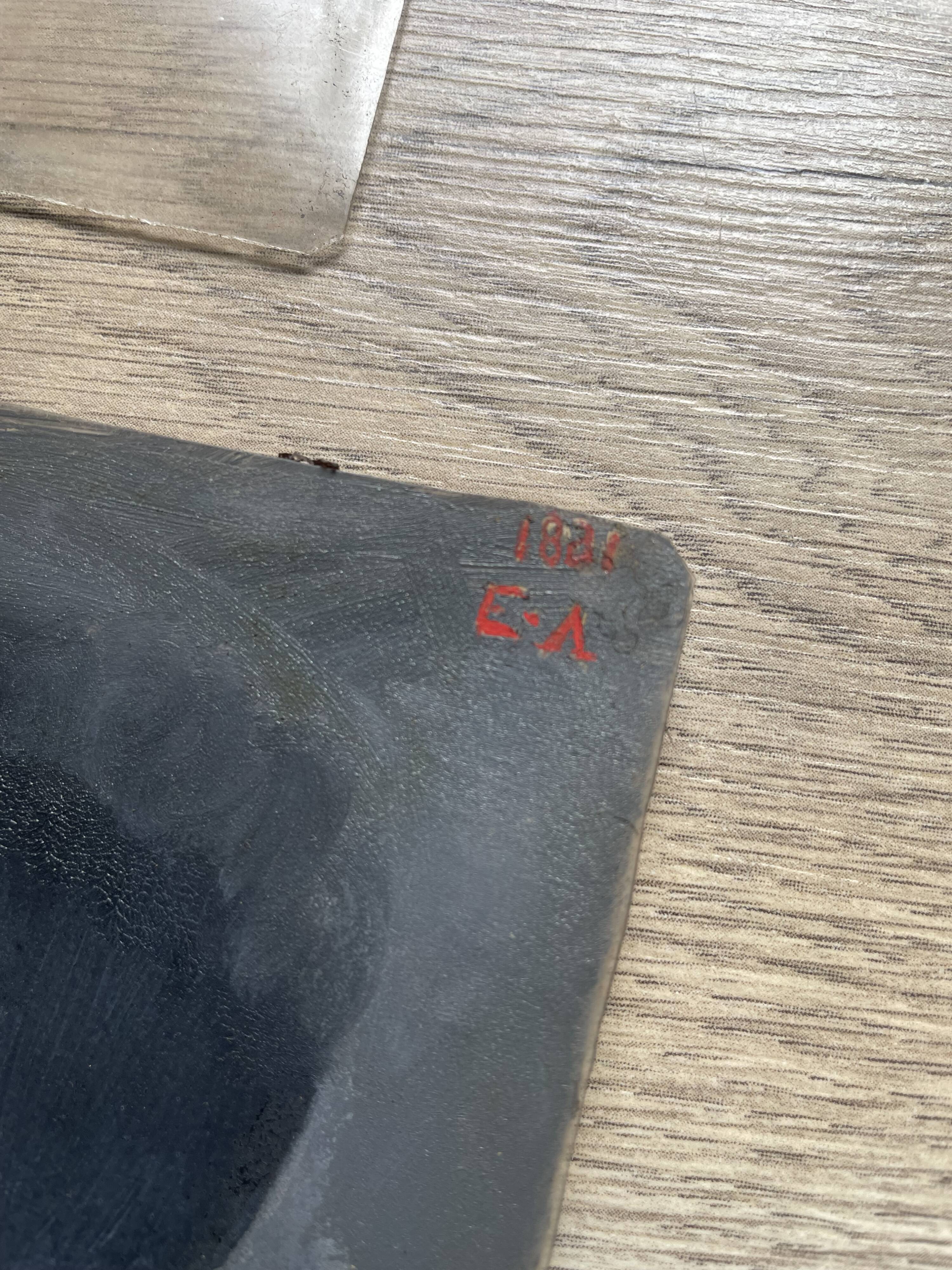 Portrait, photograph, ambrotype, hand painted, 19th century, signed EV, dated 1881, curved glass