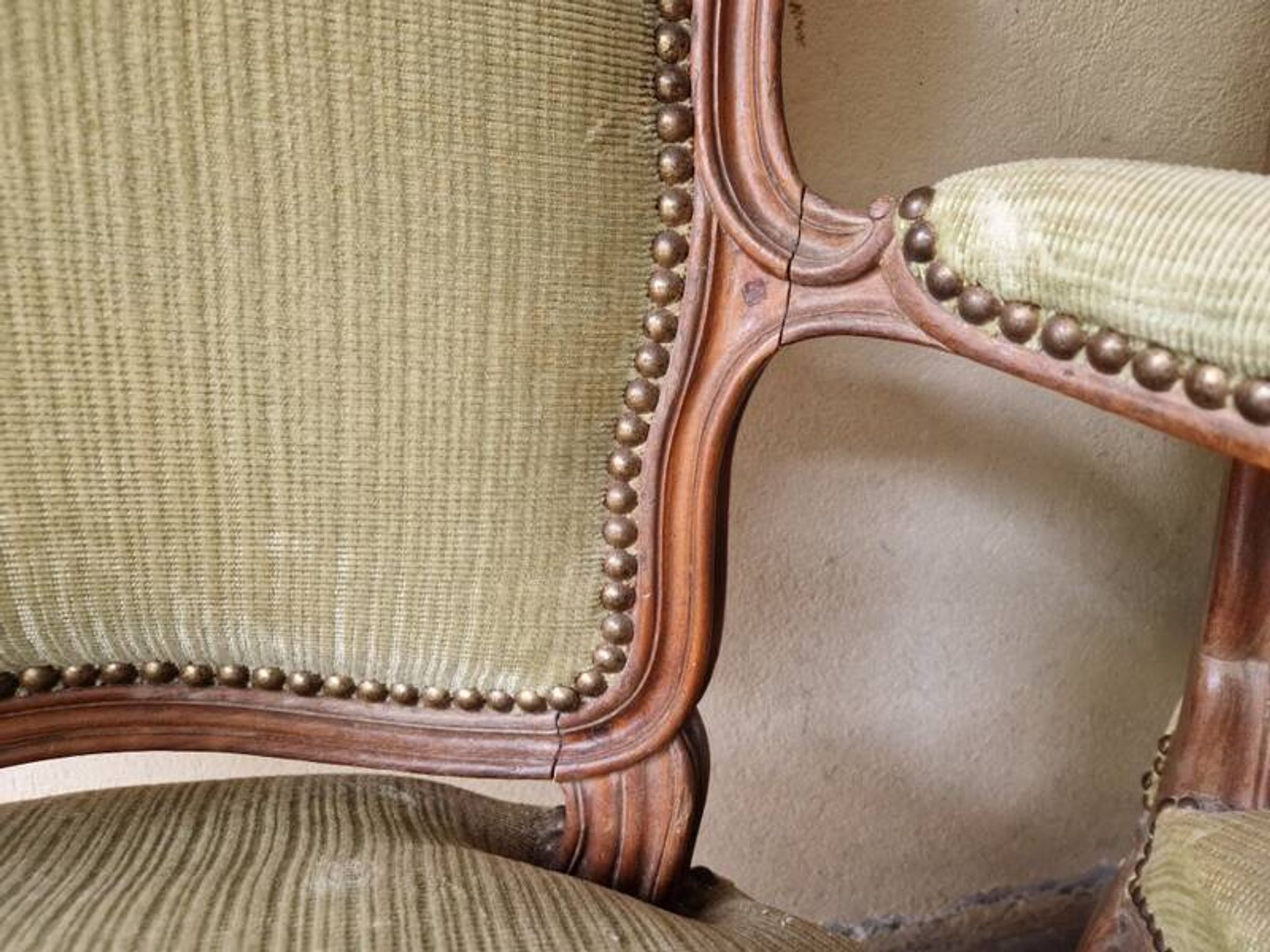 Pair of Louis XV style cabriolet armchairs in molded wood - 19th century