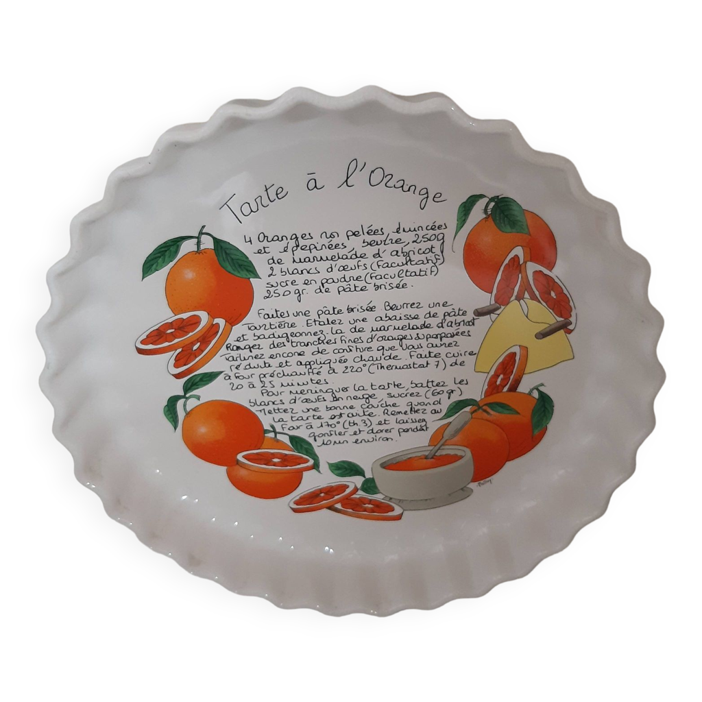 Plat à tarte décoré d&amp;#39;une recette de tarte à l&amp;#39;orange | Selency