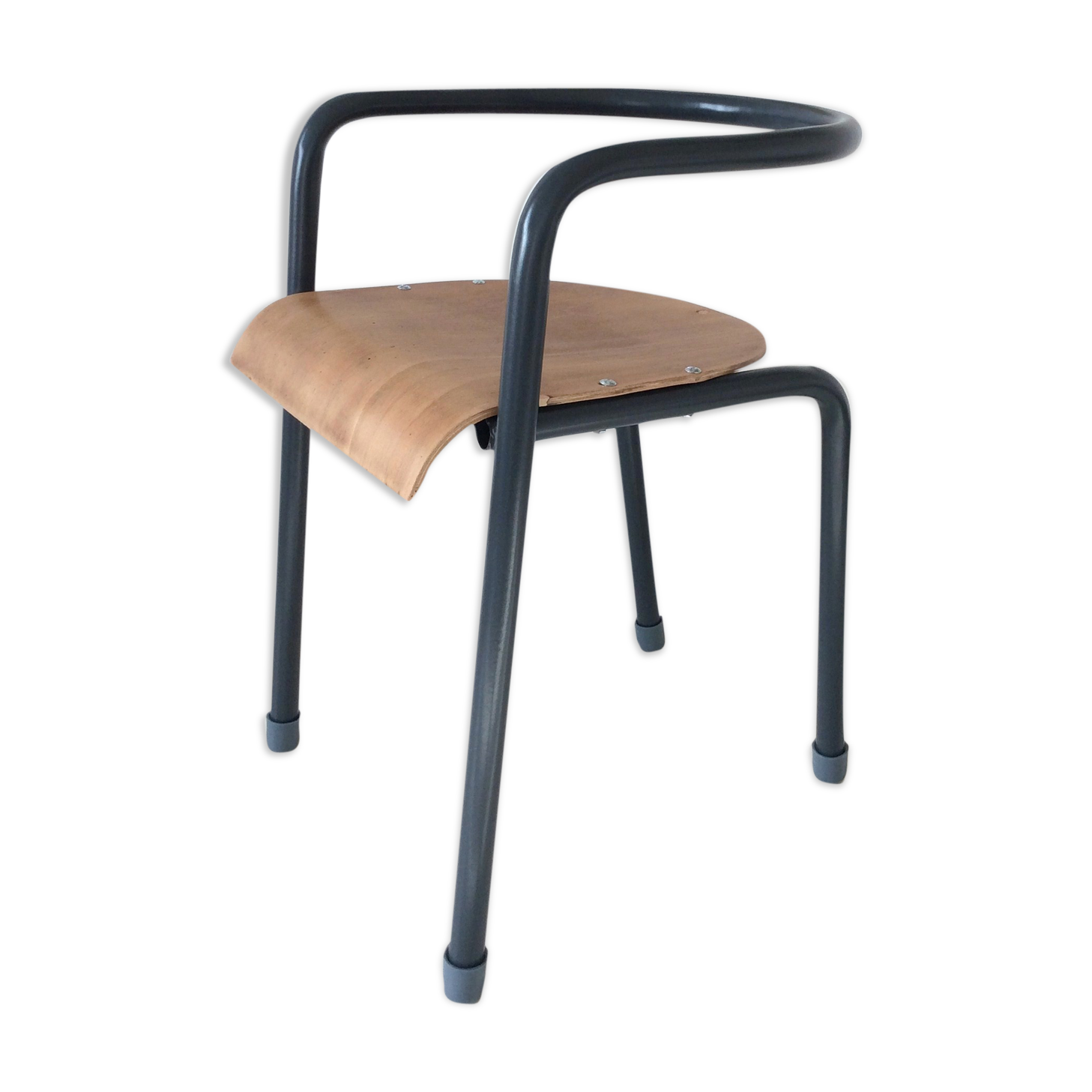 Chaise maternelle vintage métal gris anthracite bois