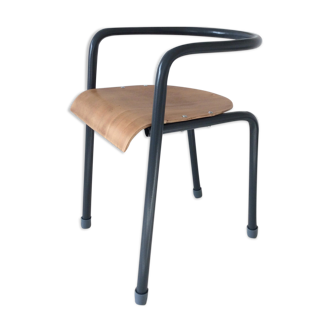 Chaise maternelle vintage métal gris anthracite bois